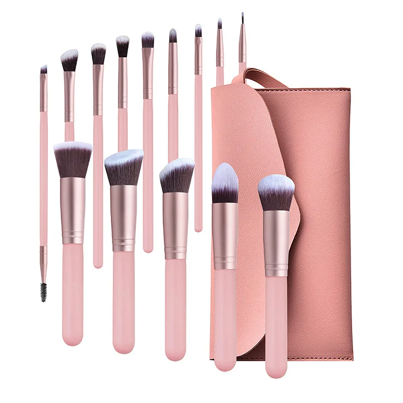 14PCS Brochas De Maquillaje Kabuki Brushes China Custom Logo Natural Wooden Handle Foundation Makeup Brush Set