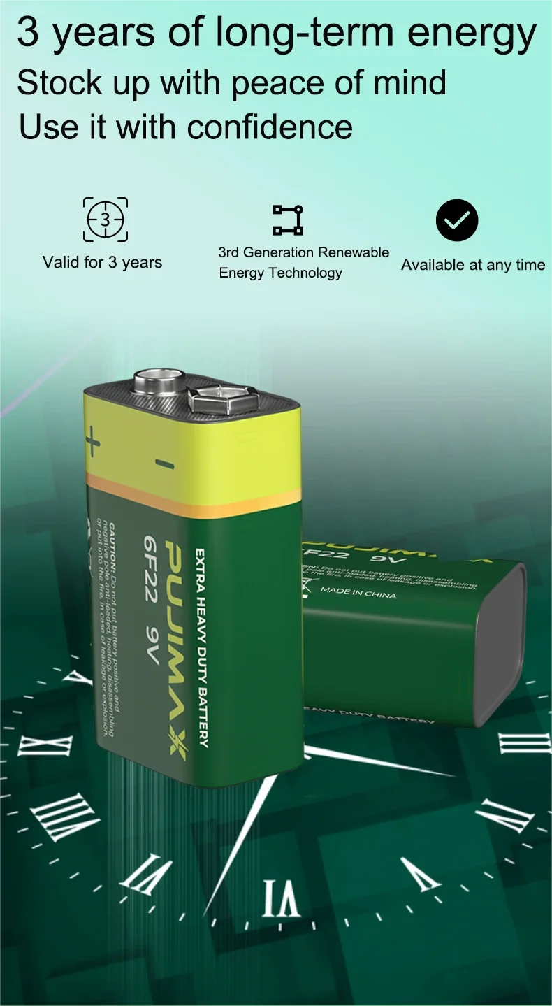 PUJIMAX Universal 10PCS 6F22 9V Battery Carbon Battery Pack Safe Durable Environmentally Single Use Batteries For Water Heaters