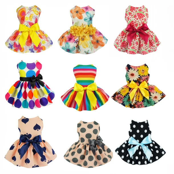 Saiji wholesale colorful pet skirt apparel multiple styles printing summer dog dresses clothes