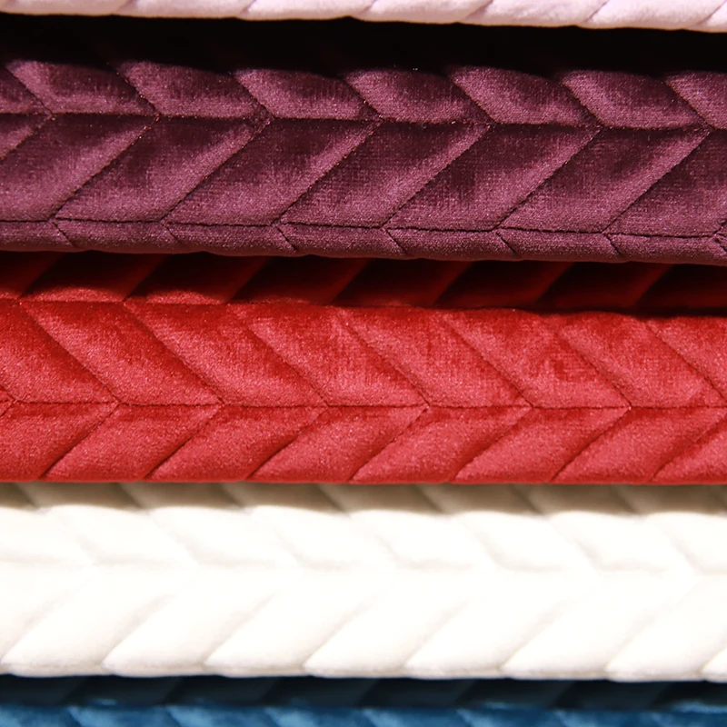 JES Wholesale 16 Colors 580GSM Cheap Polyester Quilted Velvet Sofa Curtain Fabric