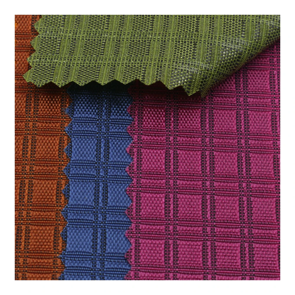 Yarn dyed 300D dual line 0.7 solid grid ripstop nylon oxford fabric with urethane coated