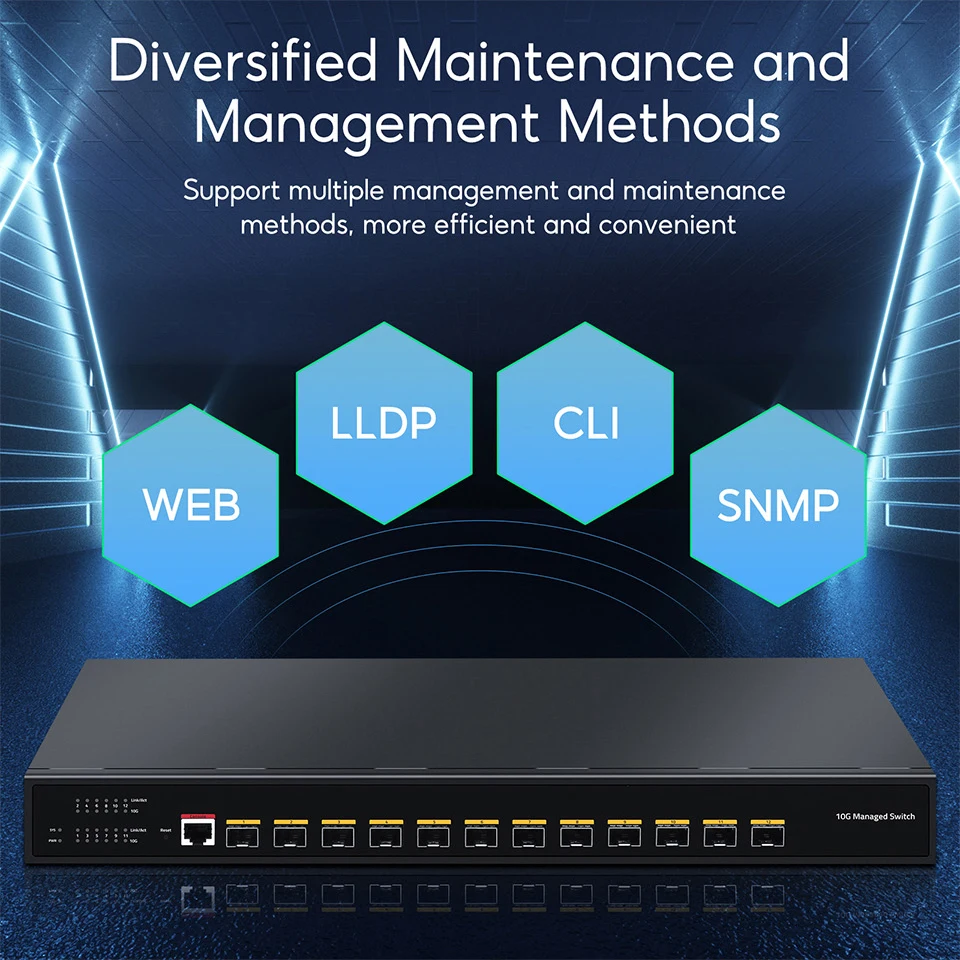 OEM 12-Port 10g Managed Network Switch with QoS and SNMP Fiber Optic Switch for Data Center ISP Telecom
