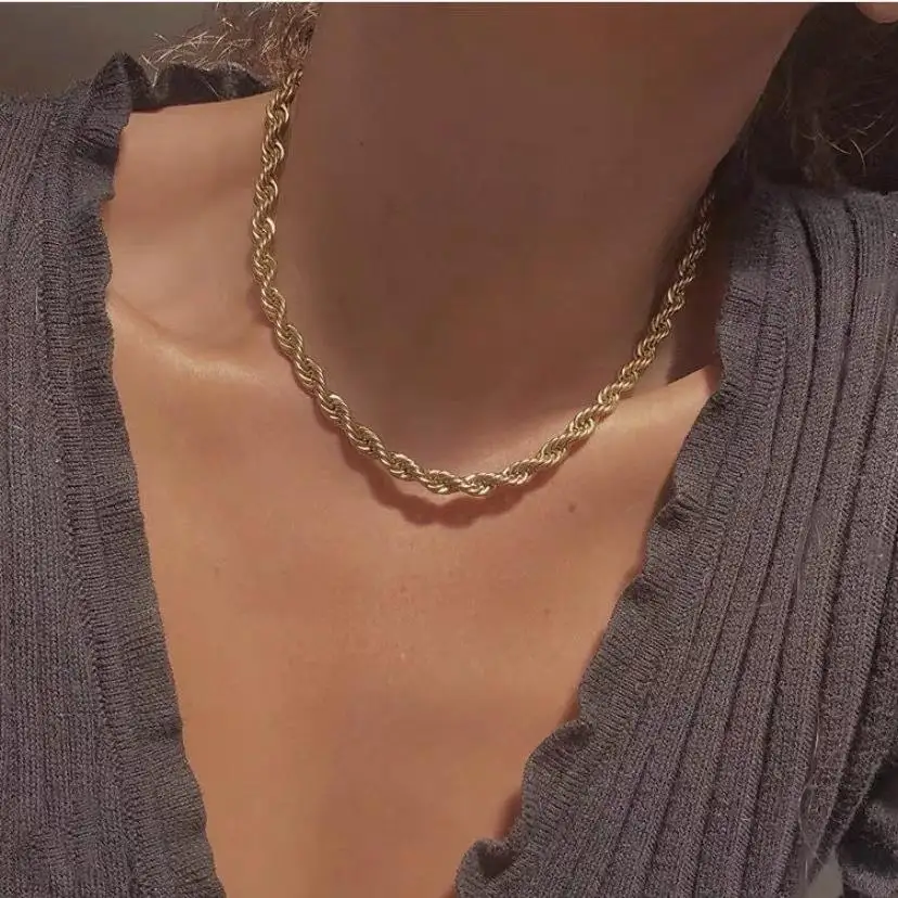 Wholesale Custom 2mm 3mm 4mm 5mm Stainless Steel 14k 18k Gold Vermeil Plated Rope Chain Necklace Bulk Twisted Rope Gold Chain
