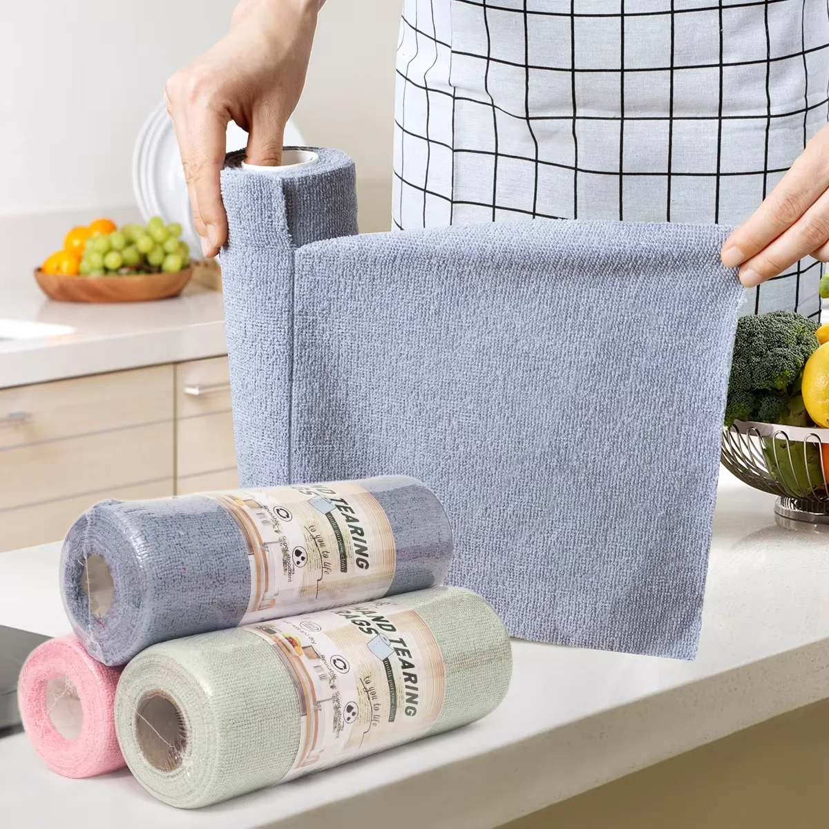 Custom Microfiber Dishcloth Disposable Hand Tear Convenient Dishcloth Absorbent Dustproof Cleaning Cloth Roll For Home Kitchen