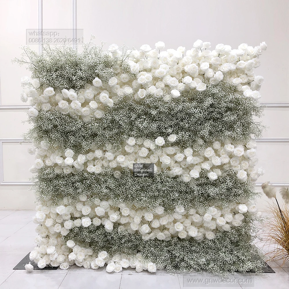 GNW Factory Outlet Custom Pink Flower Wall  Artificial Silk Flower Wall For Wedding Decoration Flower Wall