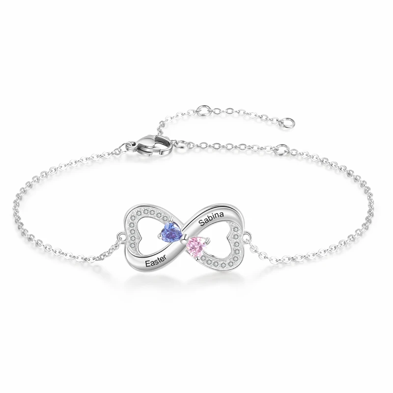 Mothers Day Gift Jewelry 925 Sterling Silver Mom Bracelet Custom Adjustable length Heart birthstone bracelet