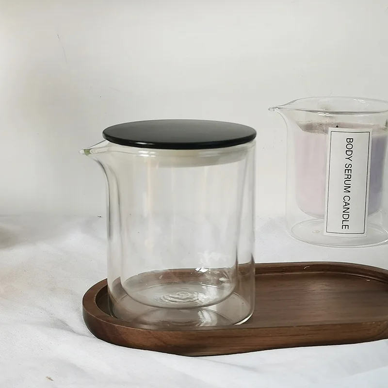 High Quality Borosilicate Massage Candle Glass Jar Candle Container with Lid, Massage Double Walled Candle Jar with Spout