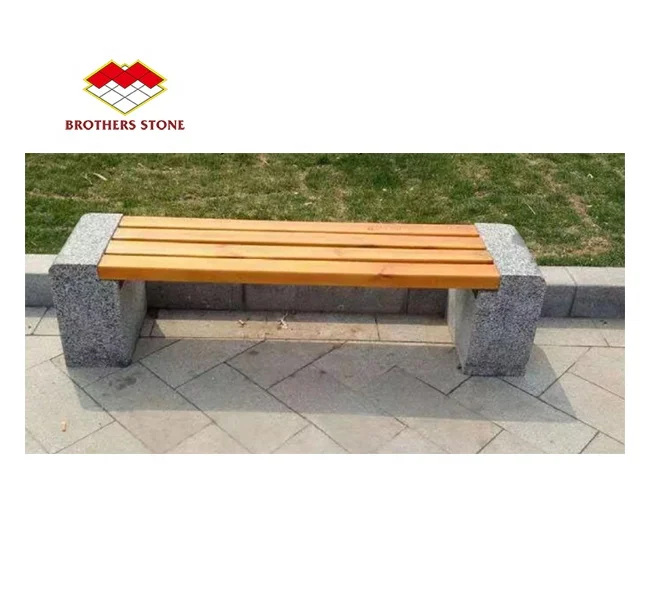 Natural Stone grey granite garden bench with wood park long bench chair outdoor garden bench
