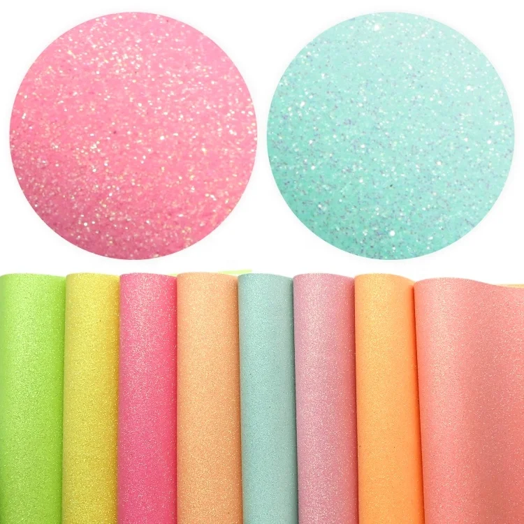 Glow in the Dark Faux Leather Sheets Solid Color Fine Glitter Synthetic Leather Fabric for DIY Bows 19794