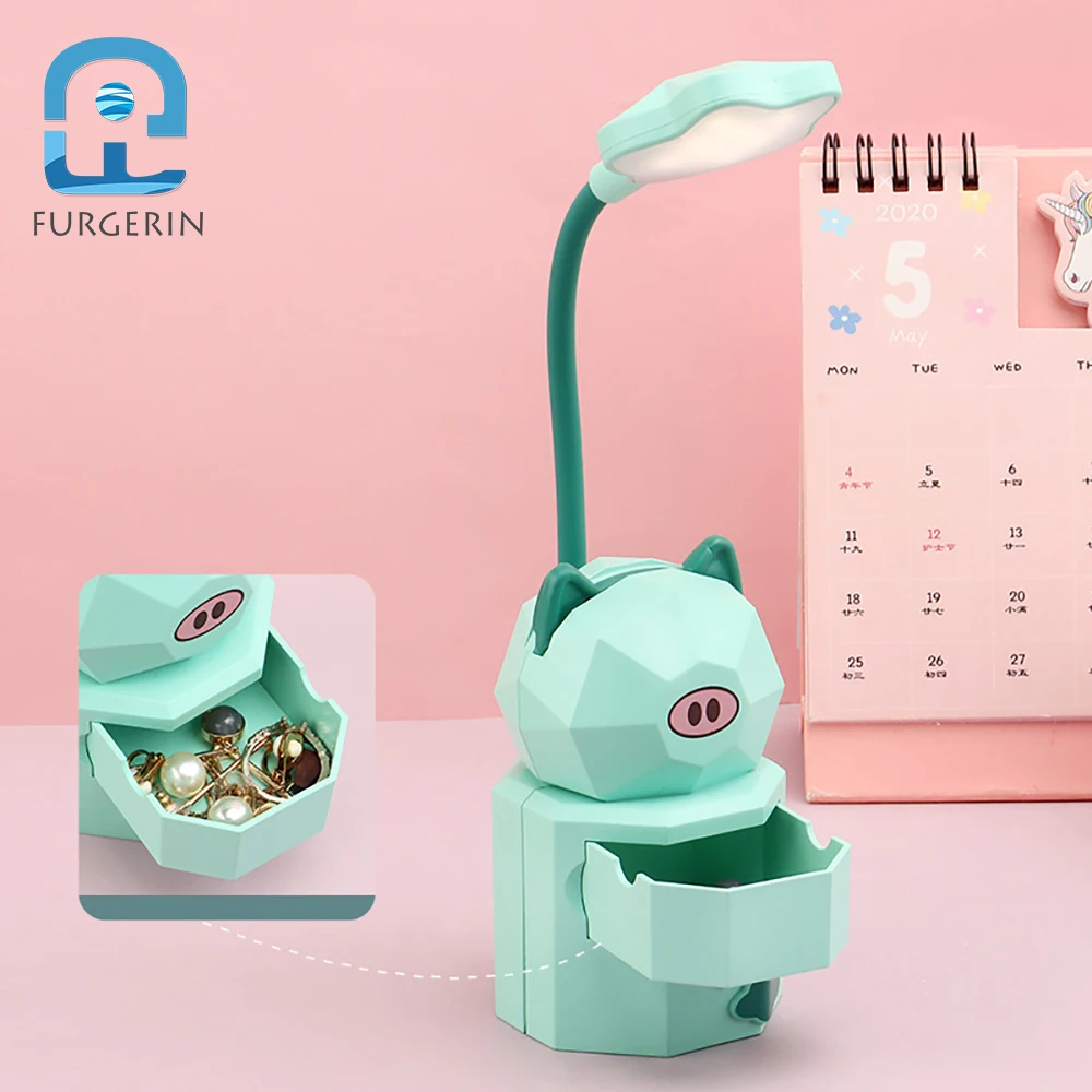 New USB Charging Nightlight Cartoon Drawer Storage Box Student Dormitory Desktop Reading Learning Work Creative Gifts