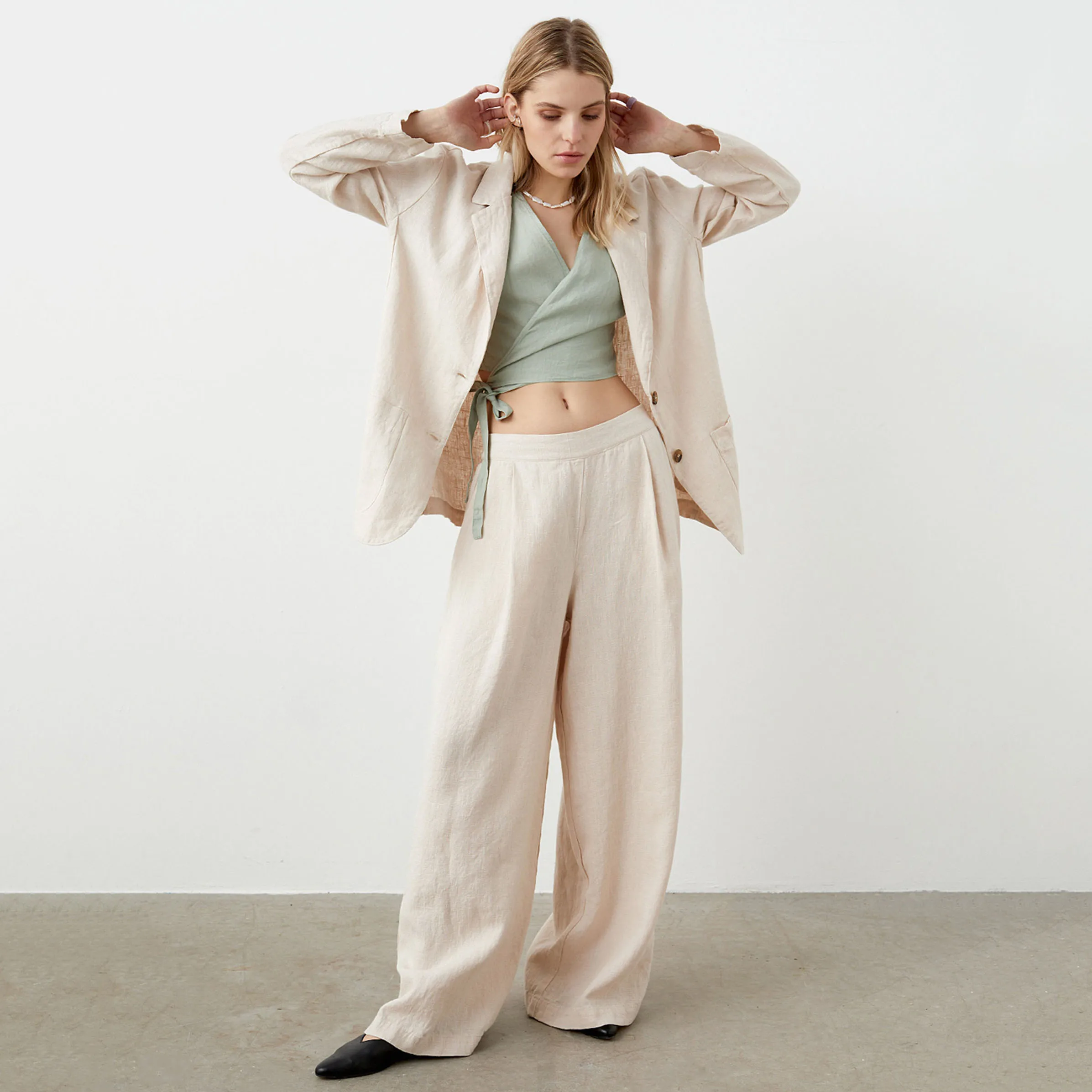 High Quality Plus Size Women Oversized Linen Blazer Long Sleeve Outwear Linen Jacket Matching Pants For Women
