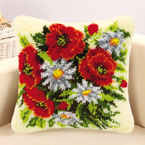 Low moq custom diy pillow cover latch hook pillow case flowers latch hook kits for adults beginners