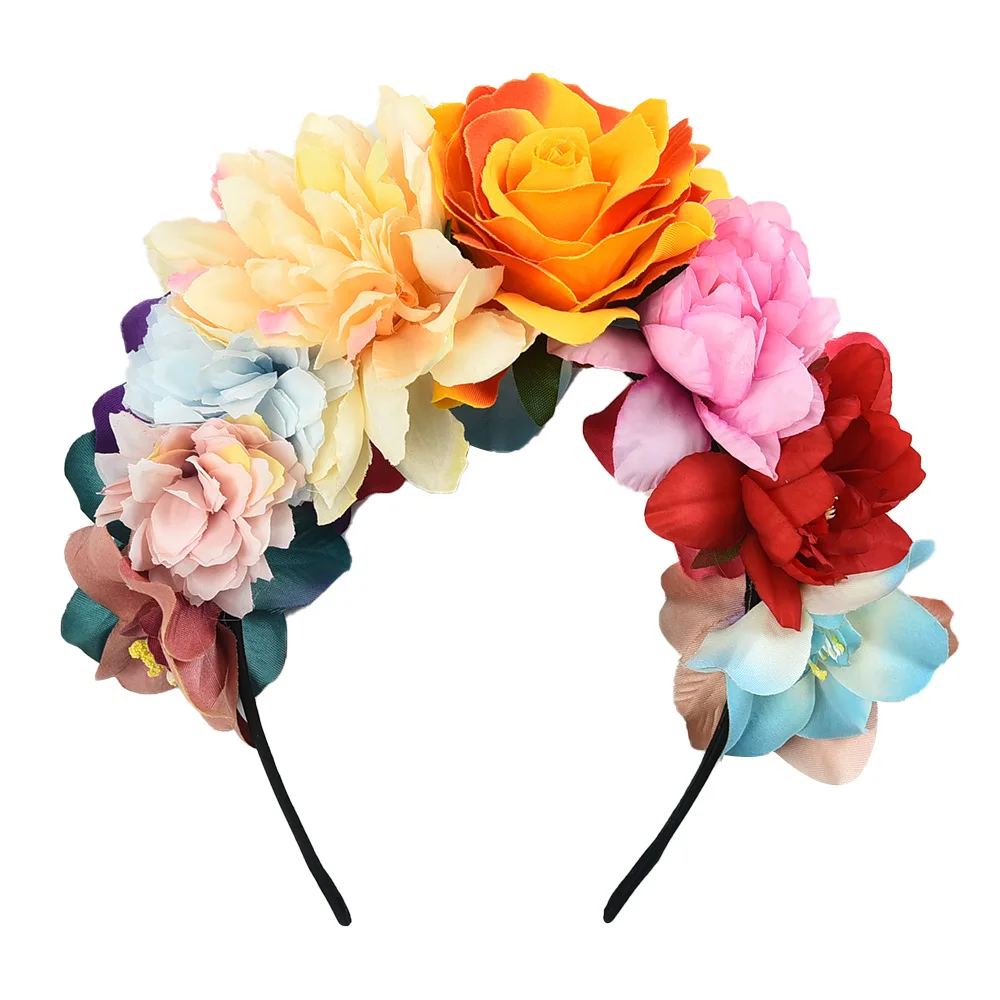 Women Artificial Hair Accessories Simulation Flower Hair Ring Adjustable Fabric Wedding Wreath Crown Rose Headband For Bride