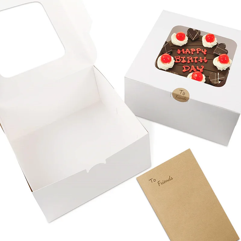 Custom Caja De Pastel Dessert Paper Box White Cardboard Bakery Cookie Clear Cake Packaging Box With Window Cajas Para Pastel