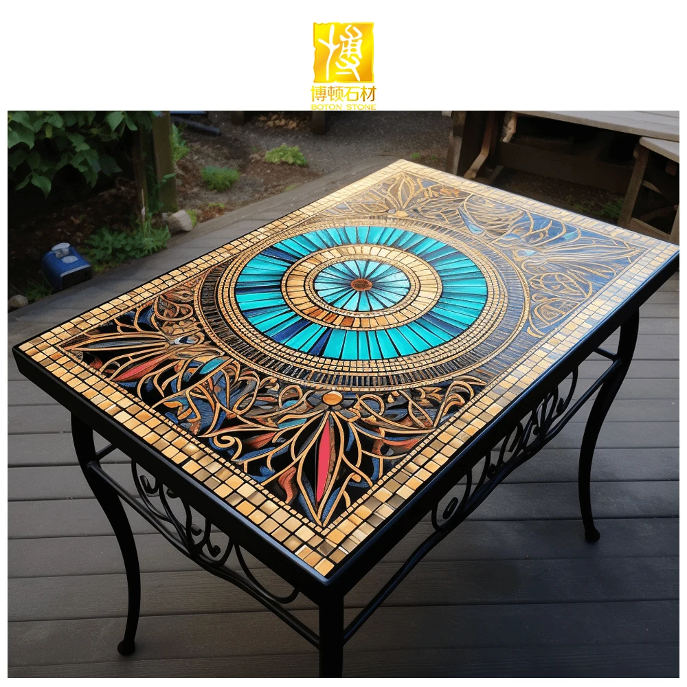 BOTON STONE Multi Colour Outdoor Garden Home Decor Living Room Accent Furniture Square Mosaic Table