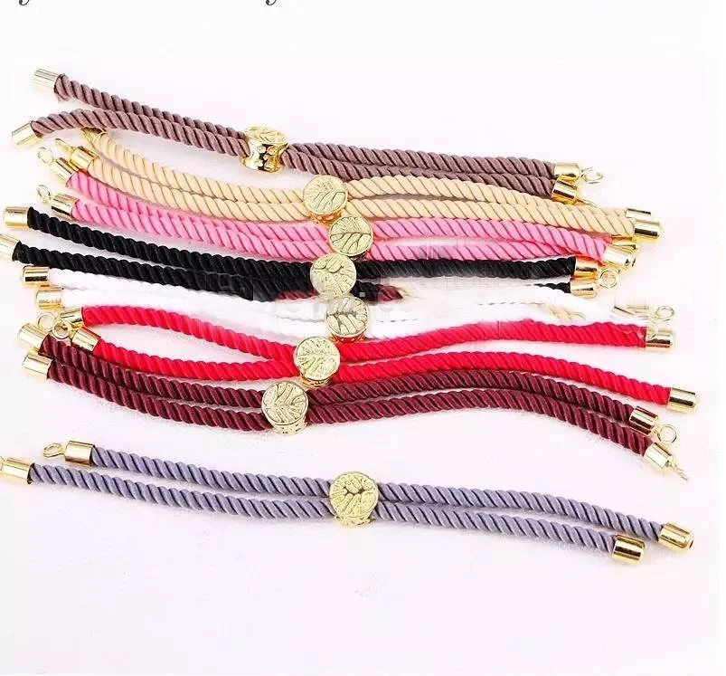 3mm Thickness Cotton Thread Chinese Cord Gold color Life Tree Metal Moveable Spacer Beads Connectors Charm Bracelet