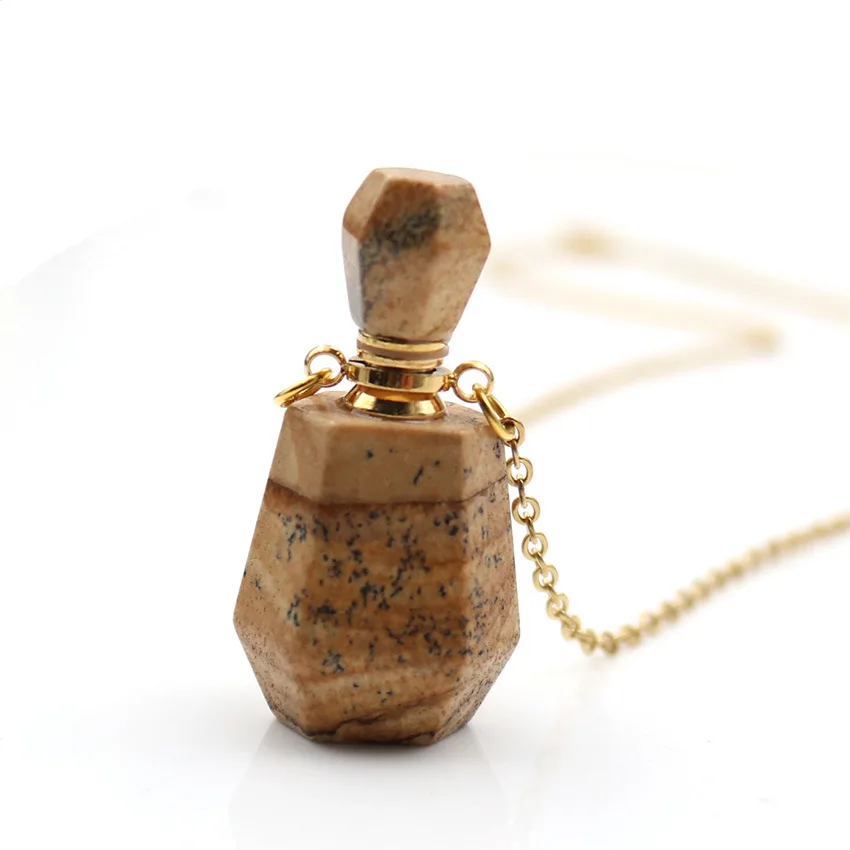 Natural Crystal Gemstone Necklace Perfume Bottle Pendants for Gift