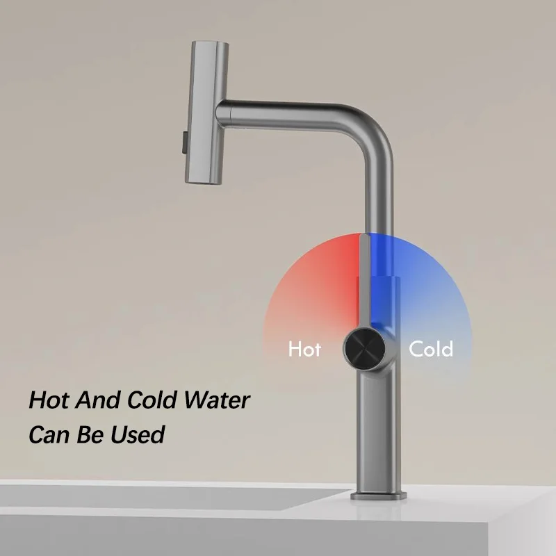 LED Kitchen Faucet Temperature Display Kitchen Sink Faucet Pull-out Three Mode Kitchen Taps Cold Hot Water Mixer Tap Hydropower