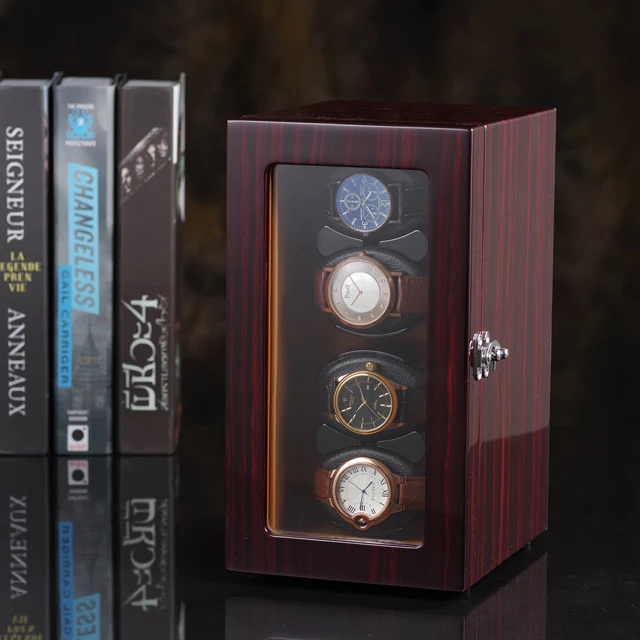 Luxury High quality Automatic watch winder safe wood leather rotations watch winder box  4 slots with open-stop