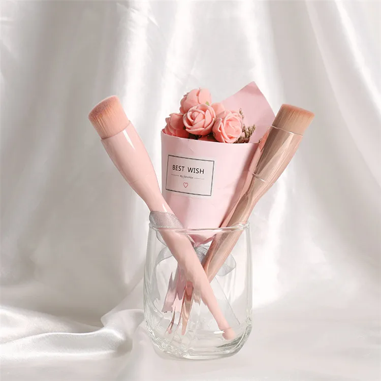 Single Pink Vegan Foundation Brush Private Label High Density Flat Top Kabuki Foundation Brush Professional