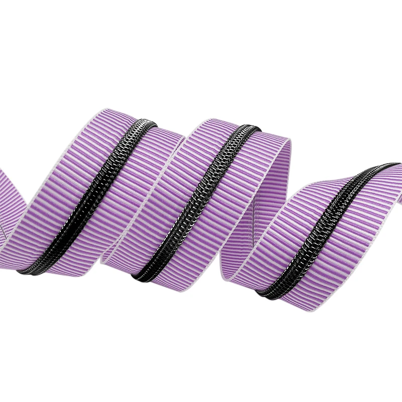 Custom colorful #5 purple stripe nylon zipper bag jacquard zipper tape long zipper coil for clothes
