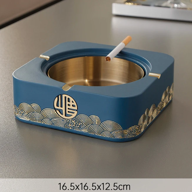 Custom Printed Logo Office Home Luxury Gold Plated Black Glazed Square Ceramic Cigarette Ash Tray Ashtray with Lid