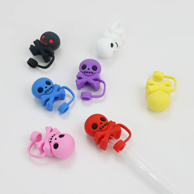 Custom 3D silicone straw toppers for 10mm drinking straw covers with cartoon designs for tumblers mugs