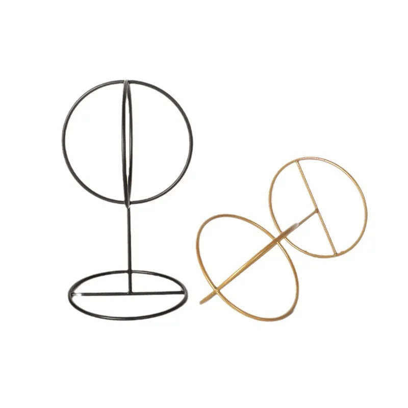 Black Iron Countertop Wig Display Rack Golden Round Metal Wire Hat Display Stand Retail Store