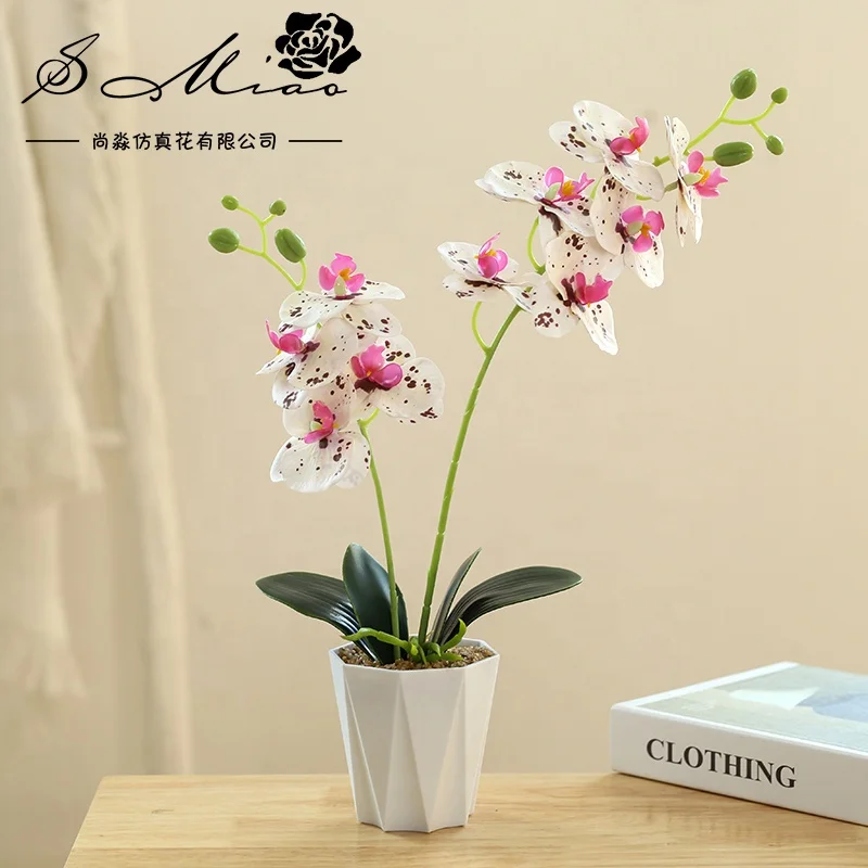 Wholesale artificial orchids and white plastic pot bonsai office decoration