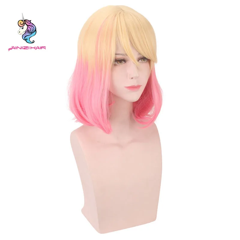 Ainizi wholesale good wigs supplier Angels of Death Catherine Ward yellow mixed pink cosplay wigs