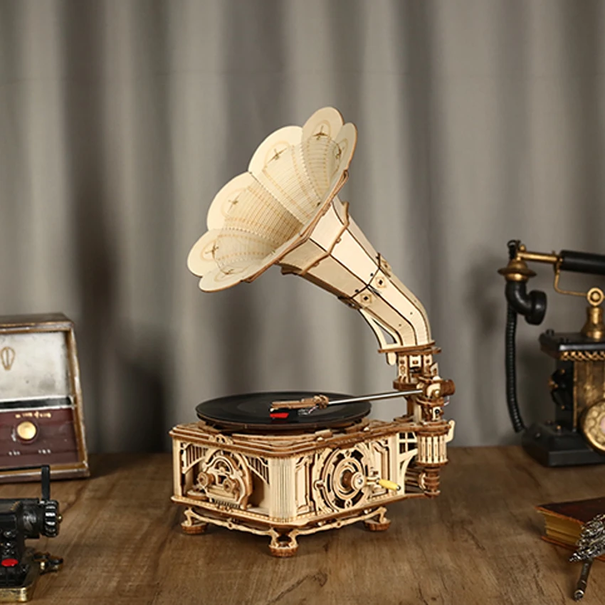 Robotime Rokr Eco Friendly Toys LKB01 Classical Gramophone 3D Wooden Puzzles Wood Crafts