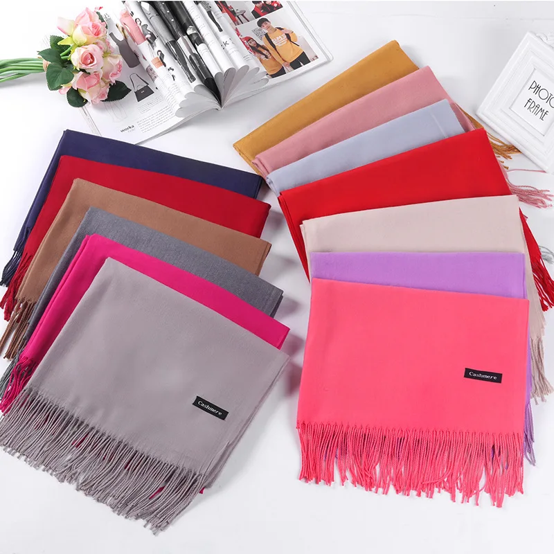 200*70cm Winter Fashion female Cashmere Wool thin Scarf Lady warm Shawl Pure colour UNISEX Pashmina solid wrap women