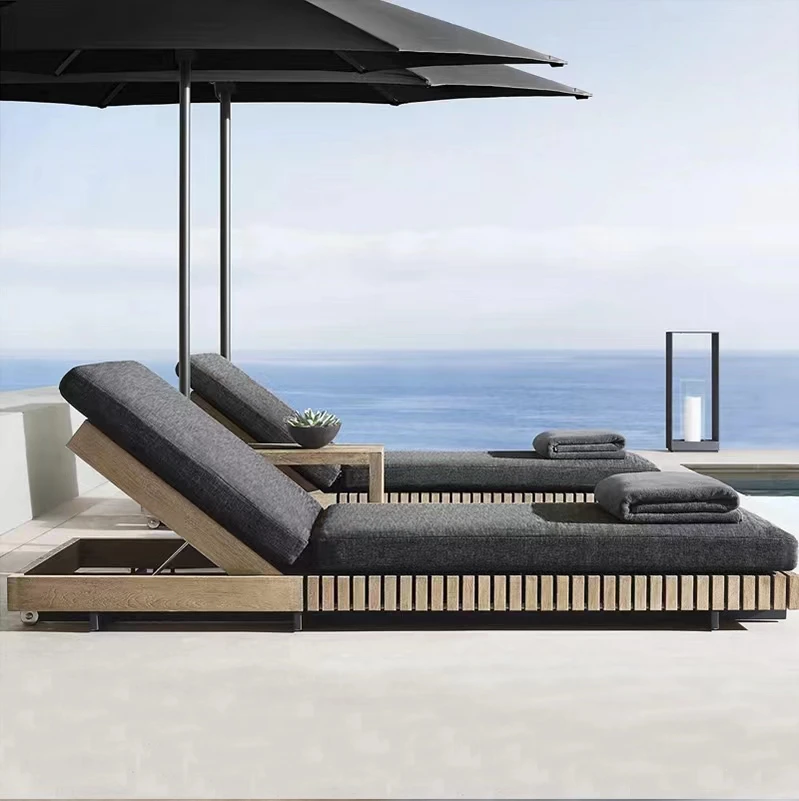 Luxury Villa Modern Teak Garden Furniture Sofa Set Solid Teak Wood Sunbed Outdoor Furniture