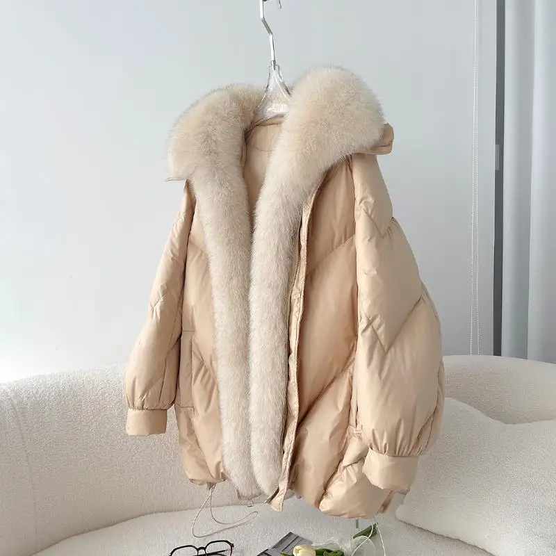 2023 Stylish Hot Sale Oversize Real Fox Fur Trim Parka Down Feather Lining Women Fur Parka woman winter Coat