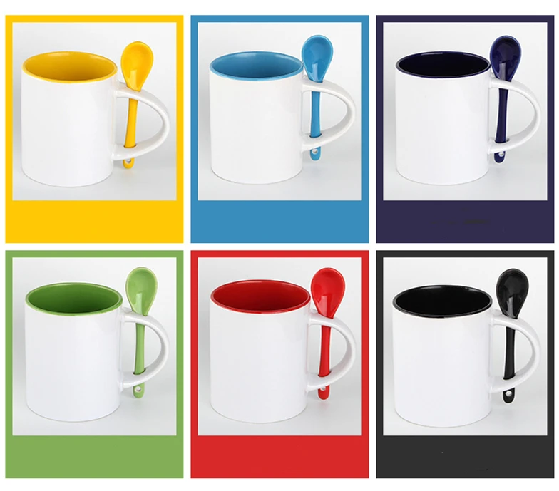 11oz inner color custom sublimation ceramic mug with spoon for promotion gift