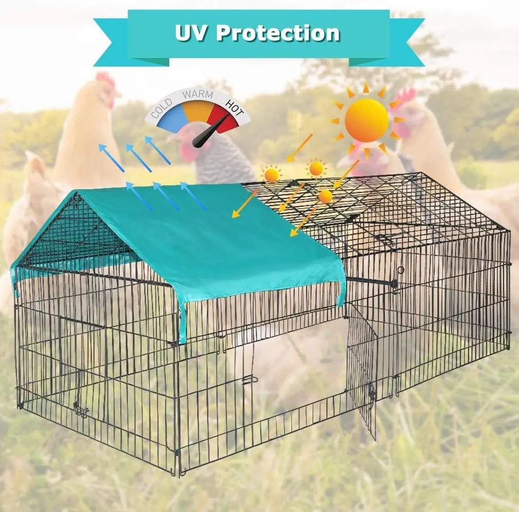 Metal Chicken Coop Run Rabbit Enclosure Pen with Waterproof Cover Outdoor Backyard Farm Chicken Pen Cage Crate Pet Playpen