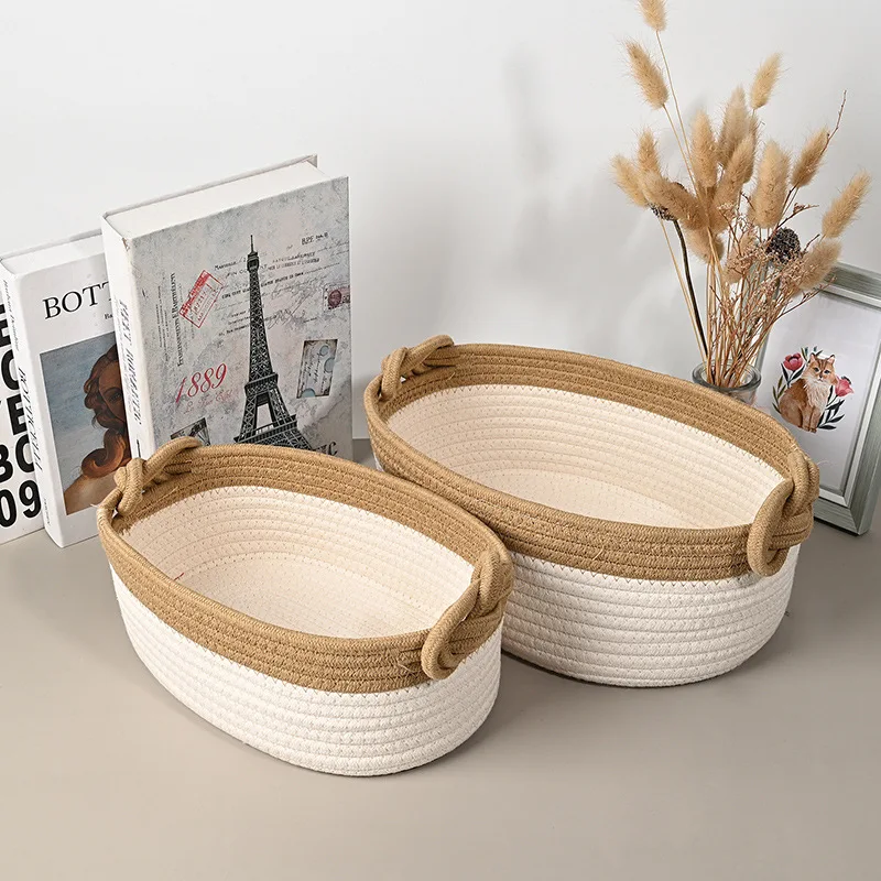 New Cotton Rope Woven Basket Shelf Gift Storage Box Organizing Linen Closet Organizers with Handles