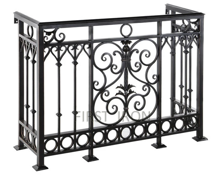 Straight U shape iron pipe railing design indoor wrought iron balcony railing