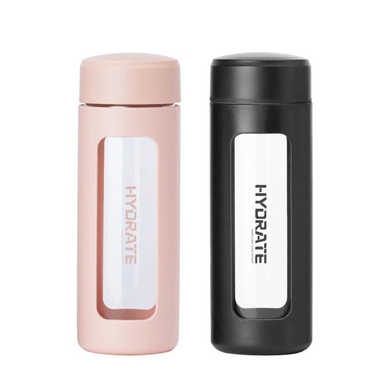 Amazon Top Custom Logo Transparent Water Bottle Borosilicate Glass Water Bottle With Silicone Sleeve