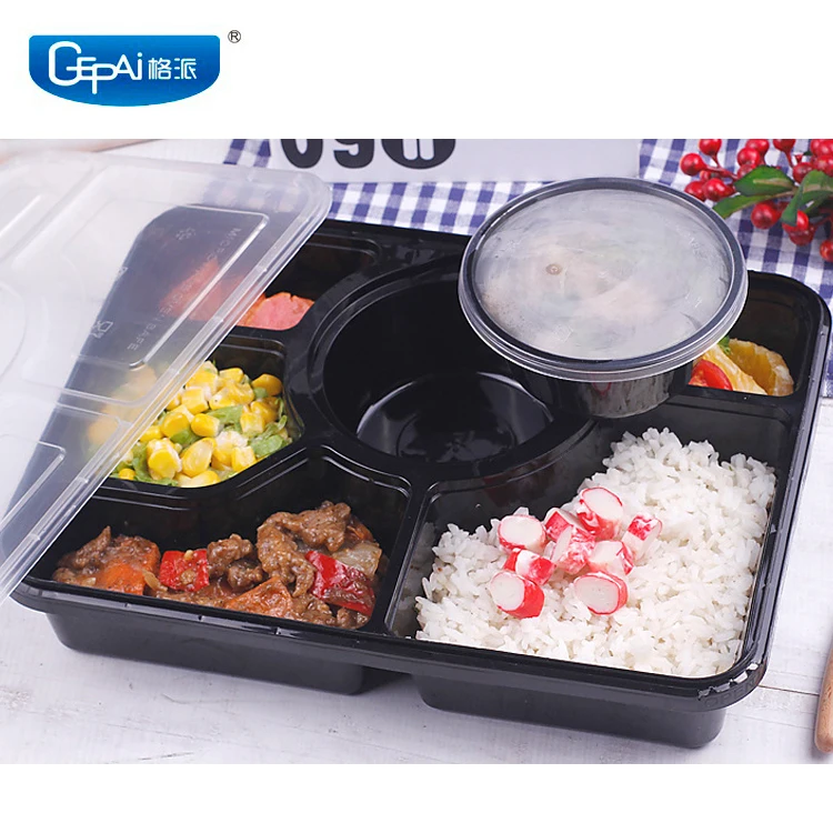 Factory Takeaway Microwavable Plastic Disposable 6 Compartment Bento Box With Lid