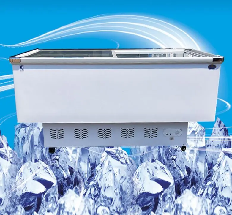 Refrigerated display cabinet quick frozen horizontal commercial transparent glass refrigerator
