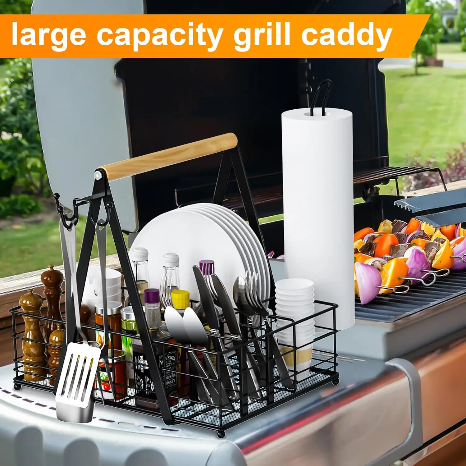 BBQ Caddy Outdoor Grilling Organizing Utensils Paper Towels Condiments Kitchen Tools Including Spice Tool Camping Picnics