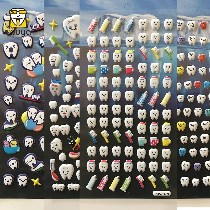 Dental Molar Shaped Cartoon Teeth Stickers Cute Tooth Paper Stickers Plastic Sticker For Dental Gift
