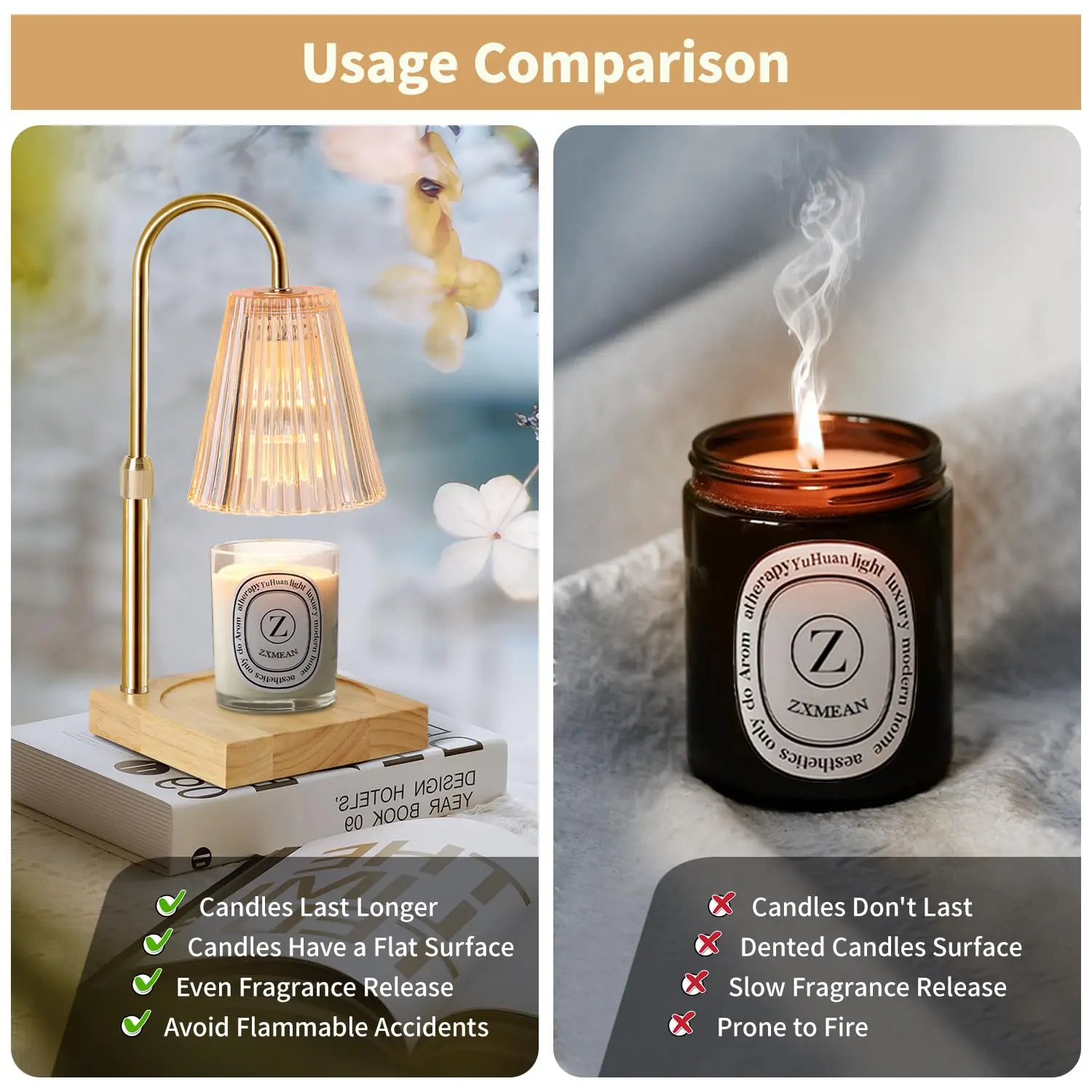 Wooden Dimmer ElectricJar Candles Warmer Bedroom Home Decor 2H/4H/8H Timer 2 Bulbs Candle Warmer Lamp