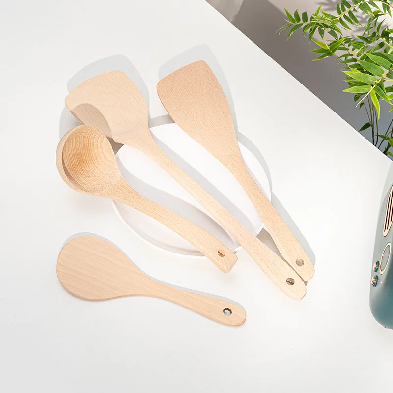 Beech Unpainted And Unwaxed Kitchen Cooking Wood Spatula Scoop Set Long Handle Cooking Spoon Kitchen Wood Shovels
