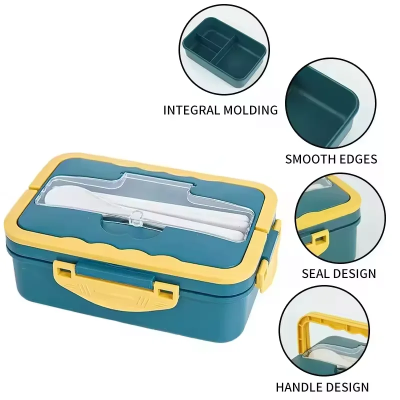 Plastic Lunch Box With Handle Microwaveable Tableware Wheat Straw Compartment Portable Outdoor Large Capacity Lunch Box