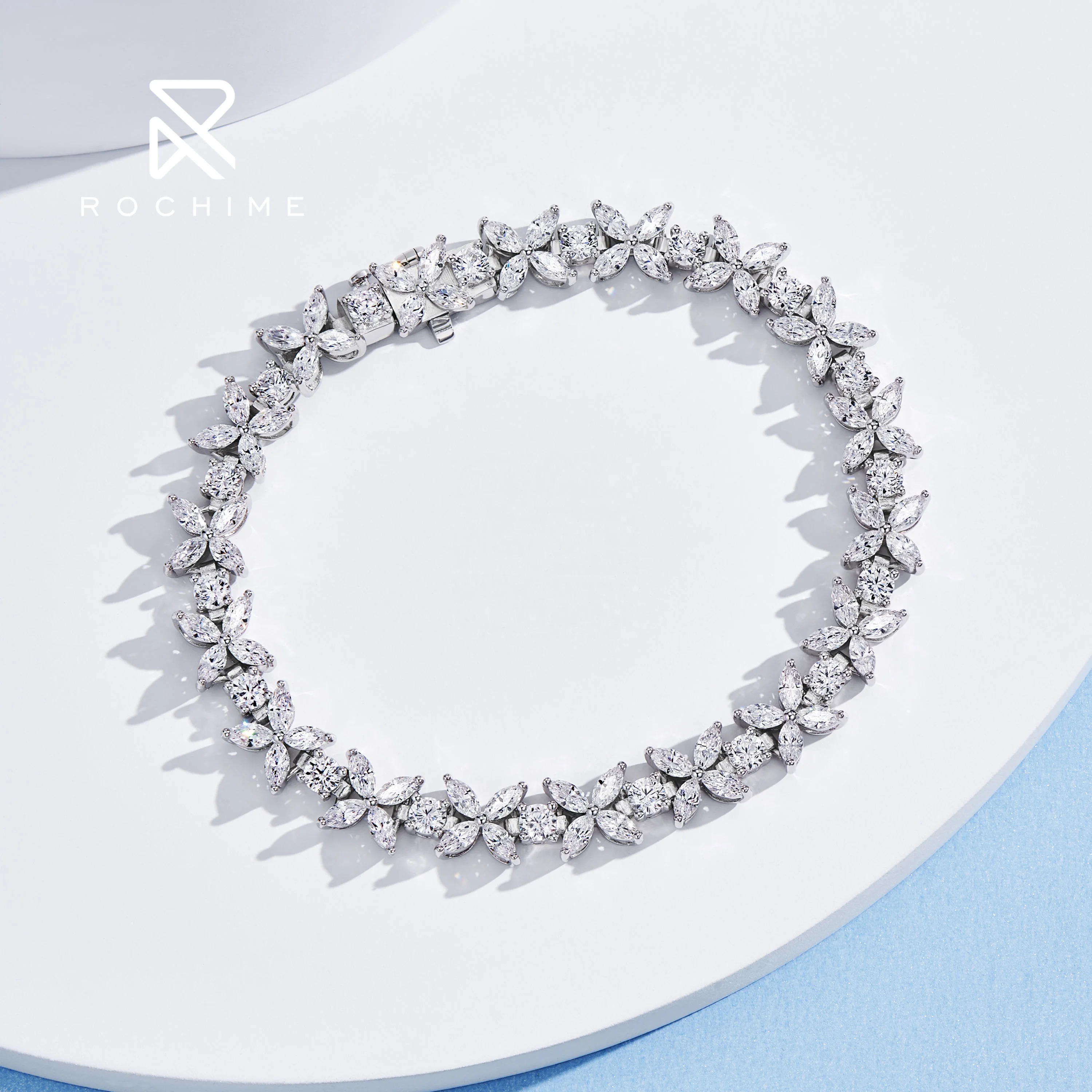 Rochime elegant  marquise cut CZ diamond bracelet  925 sterling silver white gold color jewelry