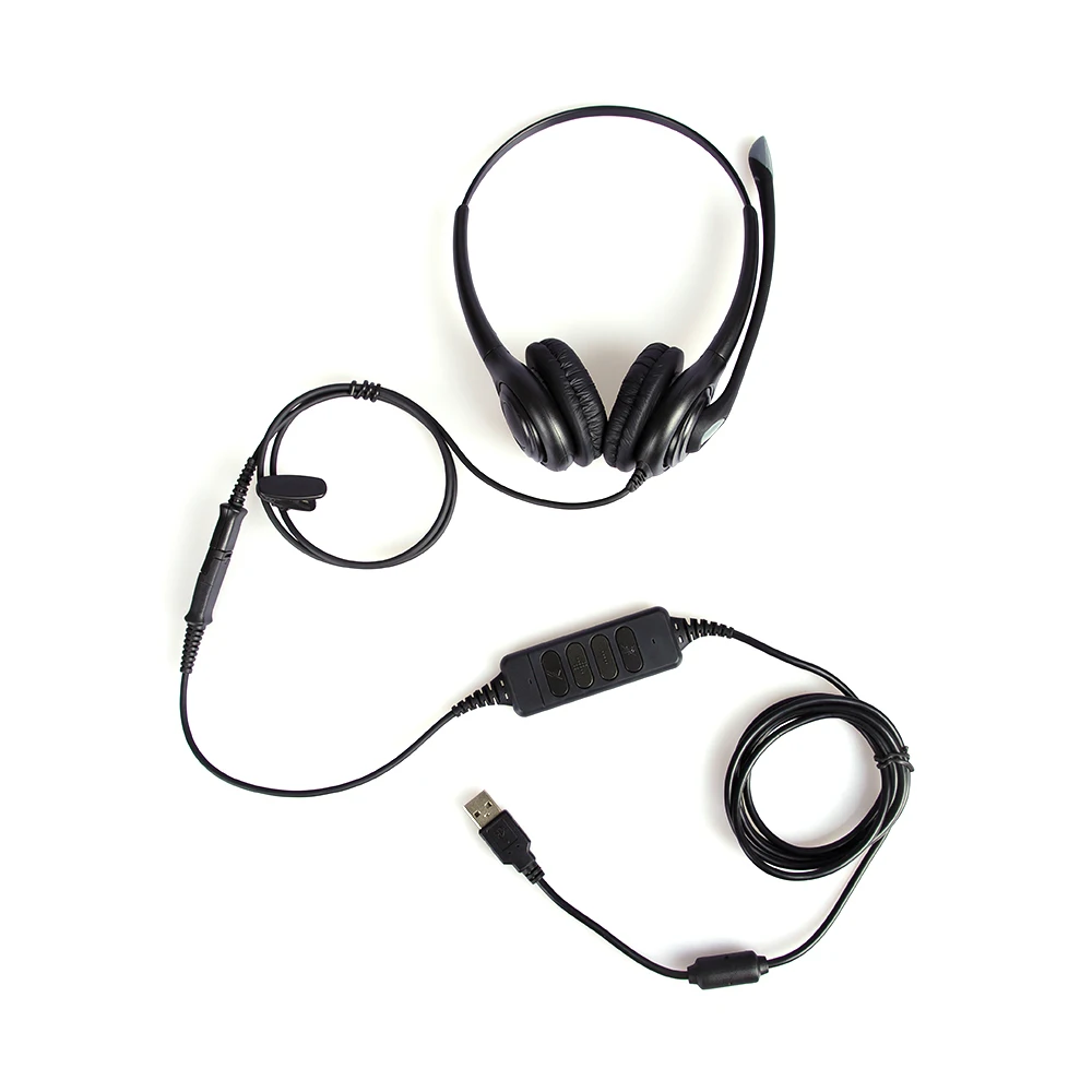 Binaural Call center computer USB headset with Plantronics QD connector for call center or remote work