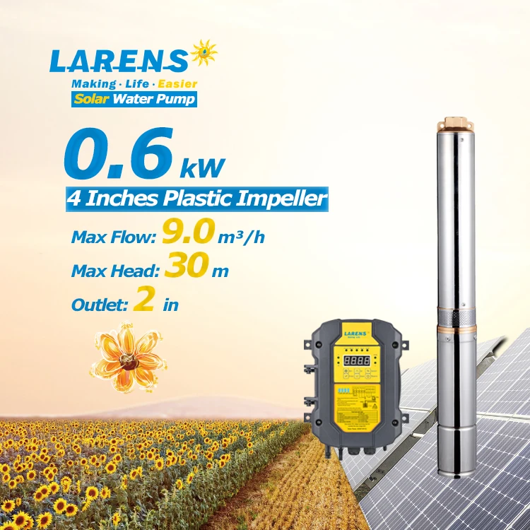 4 Inches Plastic Impeller 0.6 kW Submersible Solar DC Pump for Deep Well