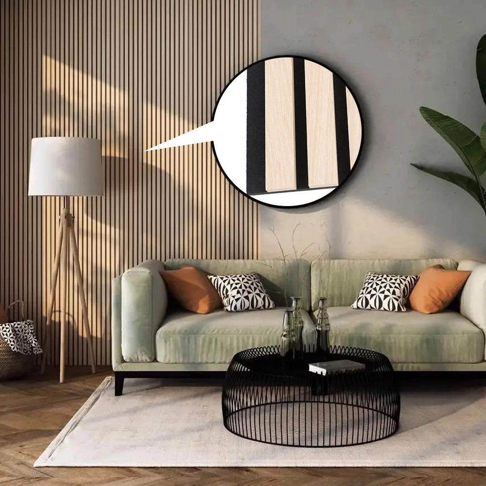 1220x2420mm Slat Wood Wall Wooden Slatted Fabric Covered Acoustic Panels For Interior Wall Decor